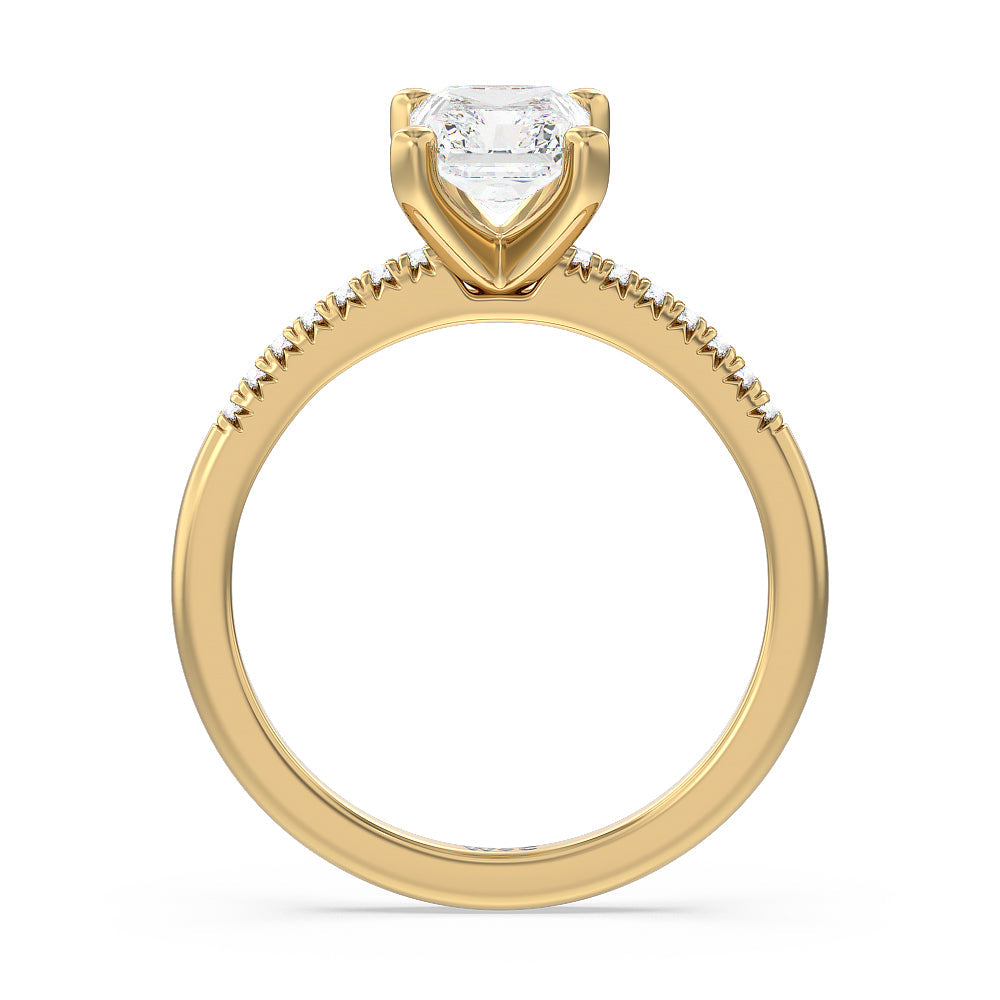 Radiant Cut Lyra Petite French Set Diamond Engagement Ring with Lab Grown Diamond in 14KT Yellow Gold view 2
