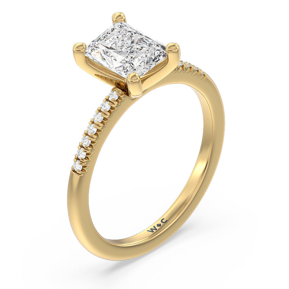 Radiant Cut Lyra Petite French Set Diamond Engagement Ring with Lab Grown Diamond in 14KT Yellow Gold view 3
