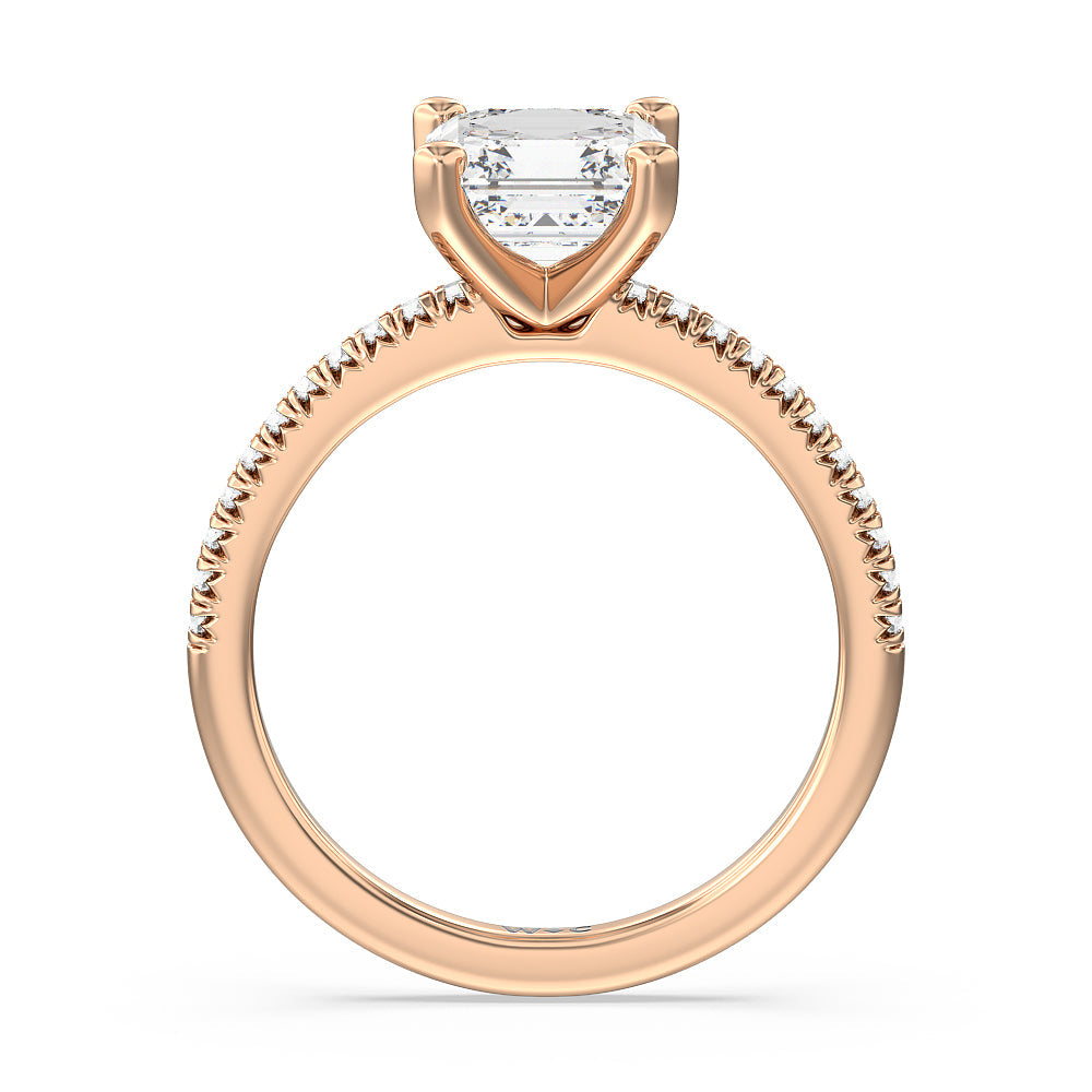Vela Petite French Set Diamond Engagement Ring with Asscher Cut Diamond in 14KT Rose Gold view 2
