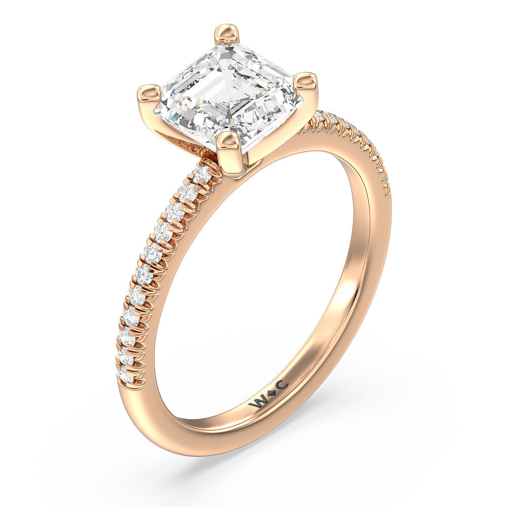Vela Petite French Set Diamond Engagement Ring with Asscher Cut Diamond in 14KT Rose Gold view 3
