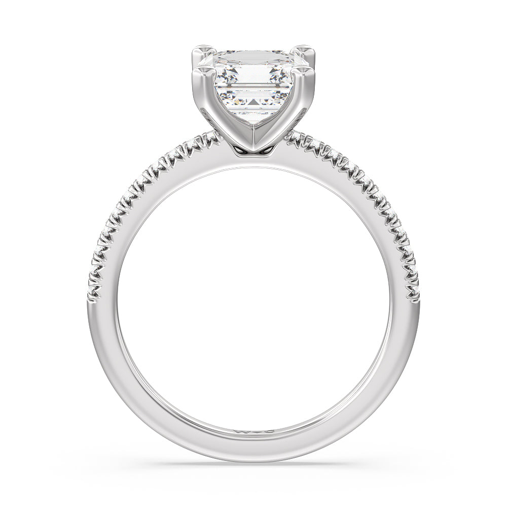 Vela Petite French Set Diamond Engagement Ring with Asscher Cut Diamond in 14KT Platinum view 2

