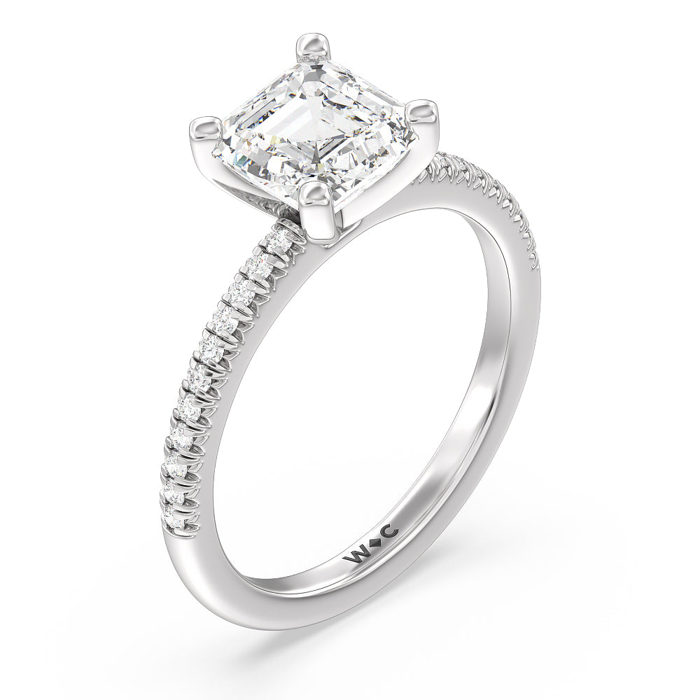 Vela Petite French Set Diamond Engagement Ring with Asscher Cut Diamond in 14KT Platinum view 3

