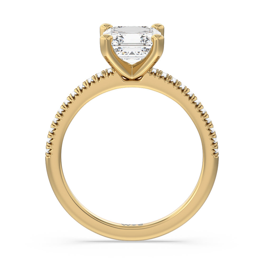 Vela Petite French Set Diamond Engagement Ring with Asscher Cut Diamond in 14KT Yellow Gold view 2

