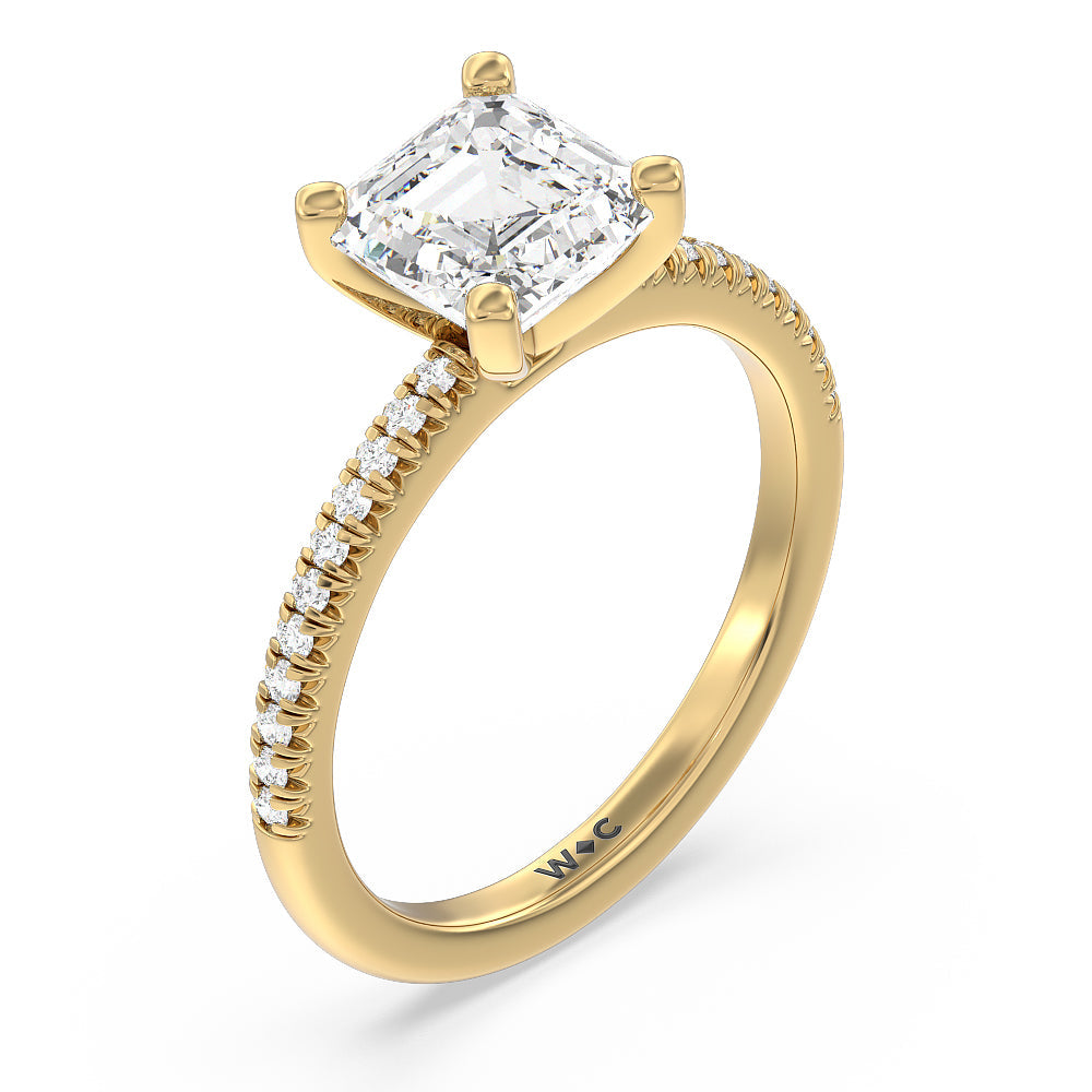 Vela Petite French Set Diamond Engagement Ring with Asscher Cut Diamond in 14KT Yellow Gold view 3
