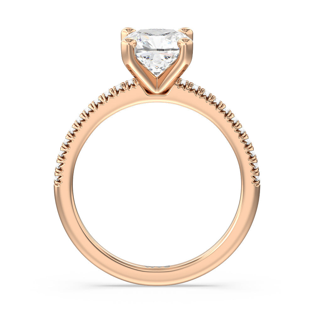 Vela Petite French Set Diamond Engagement Ring with Cushion Cut Diamond in 14KT Rose Gold view 2
