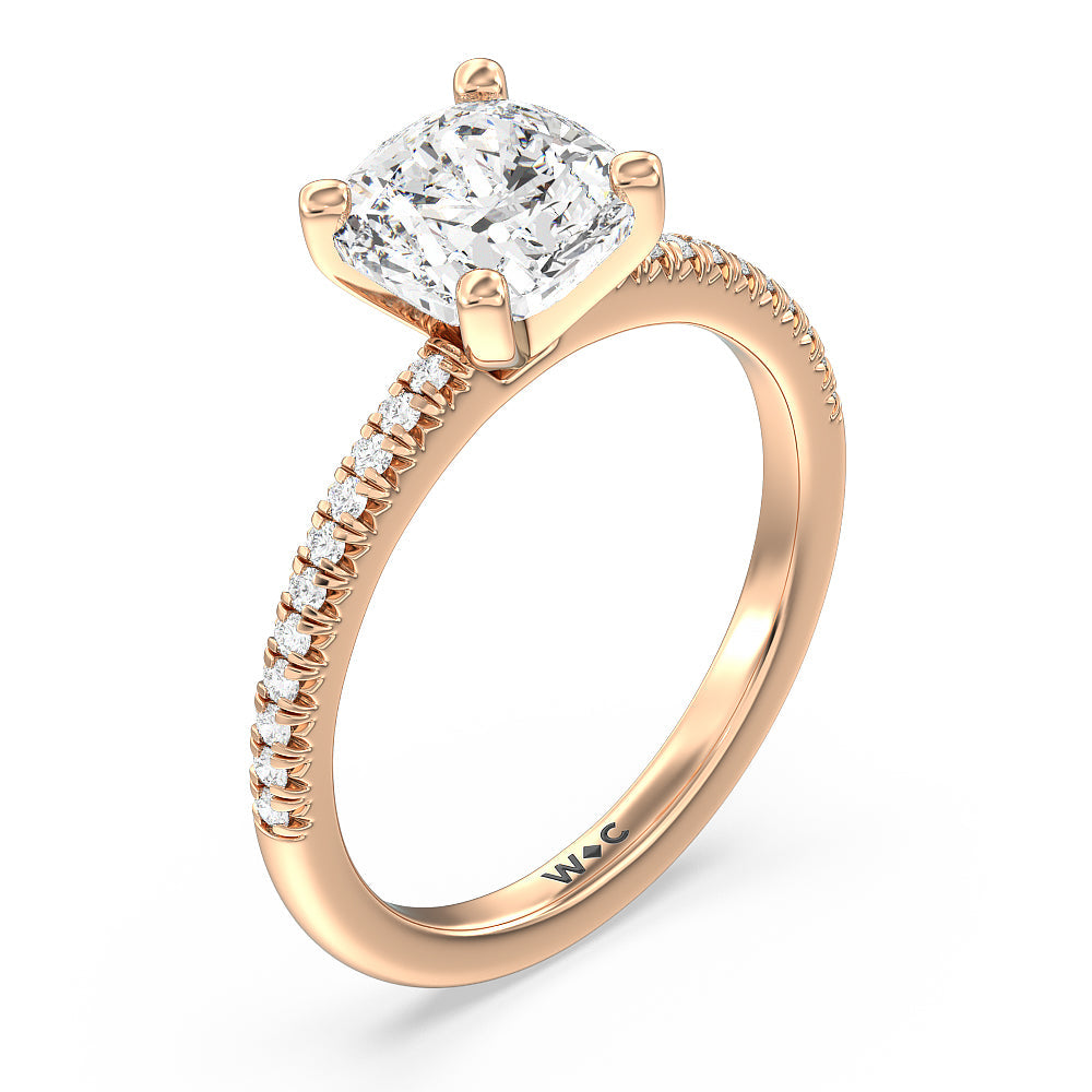 Vela Petite French Set Diamond Engagement Ring with Cushion Cut Diamond in 14KT Rose Gold view 3
