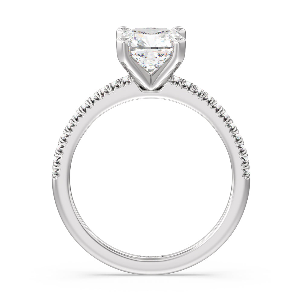 Vela Petite French Set Diamond Engagement Ring with Cushion Cut Diamond in 14KT Platinum view 2
