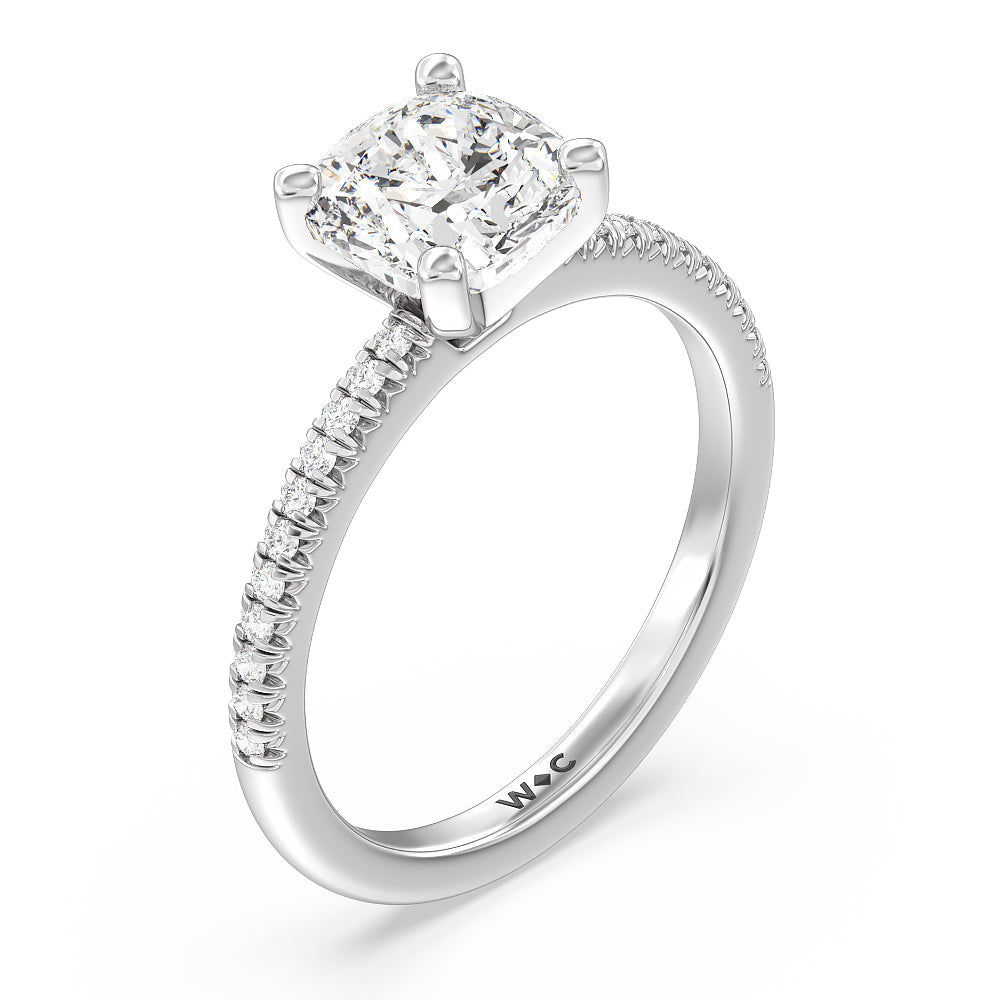 Vela Petite French Set Diamond Engagement Ring with Cushion Cut Diamond in 14KT Platinum view 3
