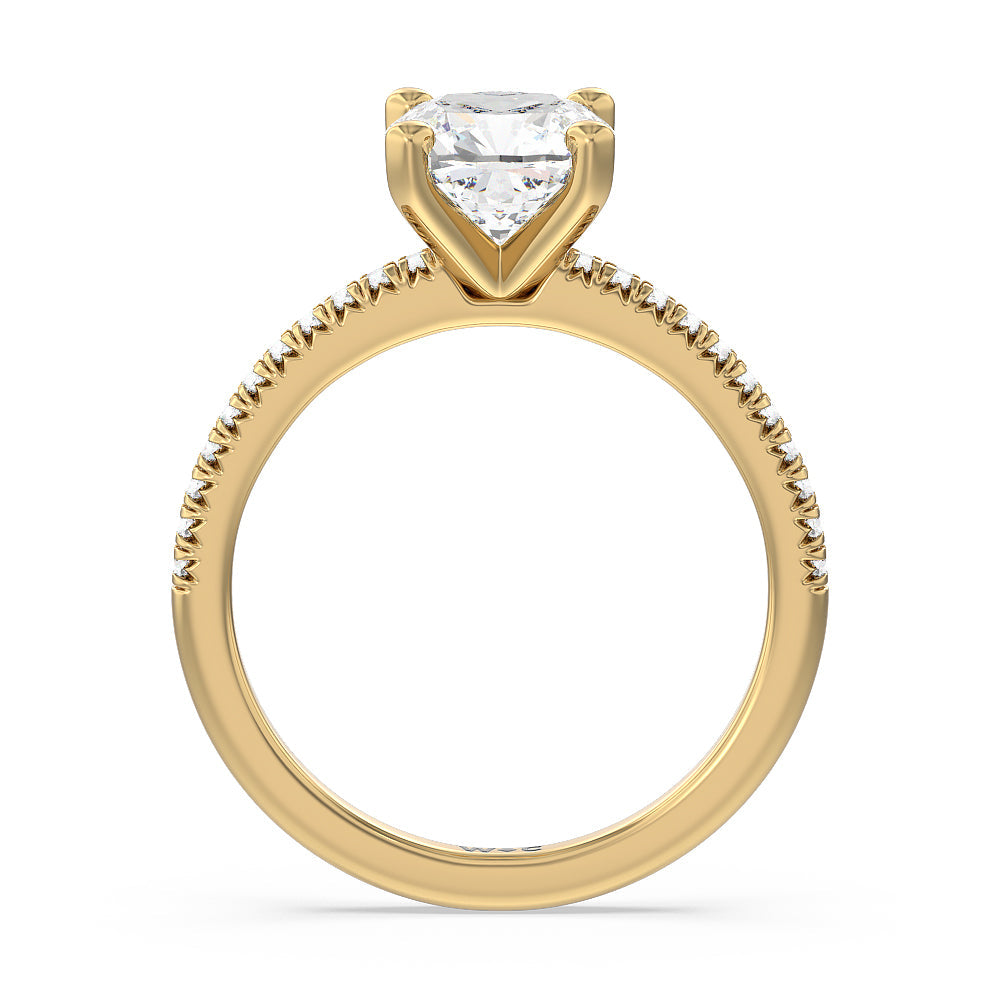 Vela Petite French Set Diamond Engagement Ring with Cushion Cut Diamond in 14KT Yellow Gold view 2
