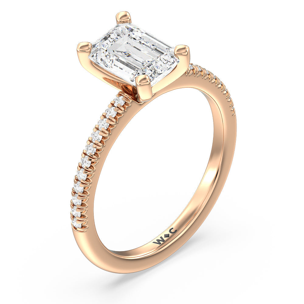 Vela Petite French Set Diamond Engagement Ring with Emerald Cut Diamond in 14KT Rose Gold view 3
