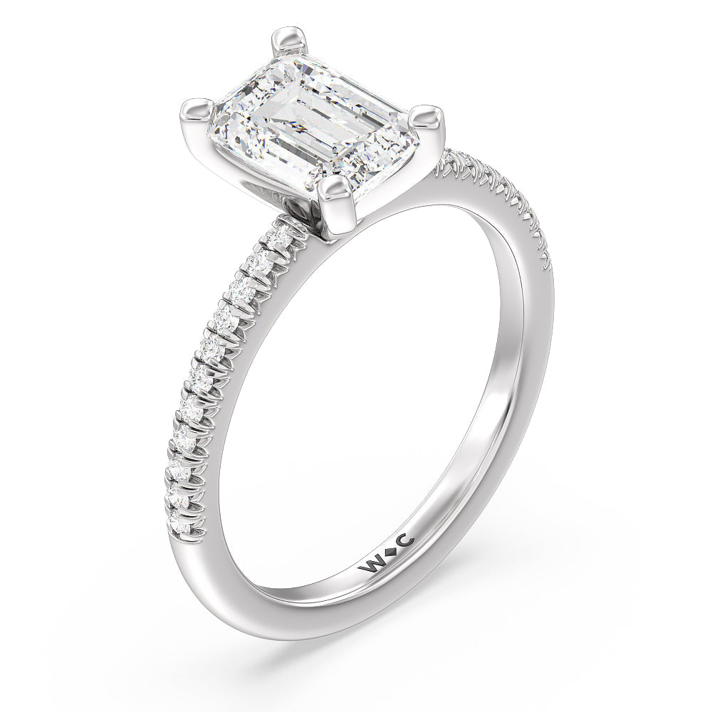 Vela Petite French Set Diamond Engagement Ring with Emerald Cut Diamond in 14KT Platinum view 3
