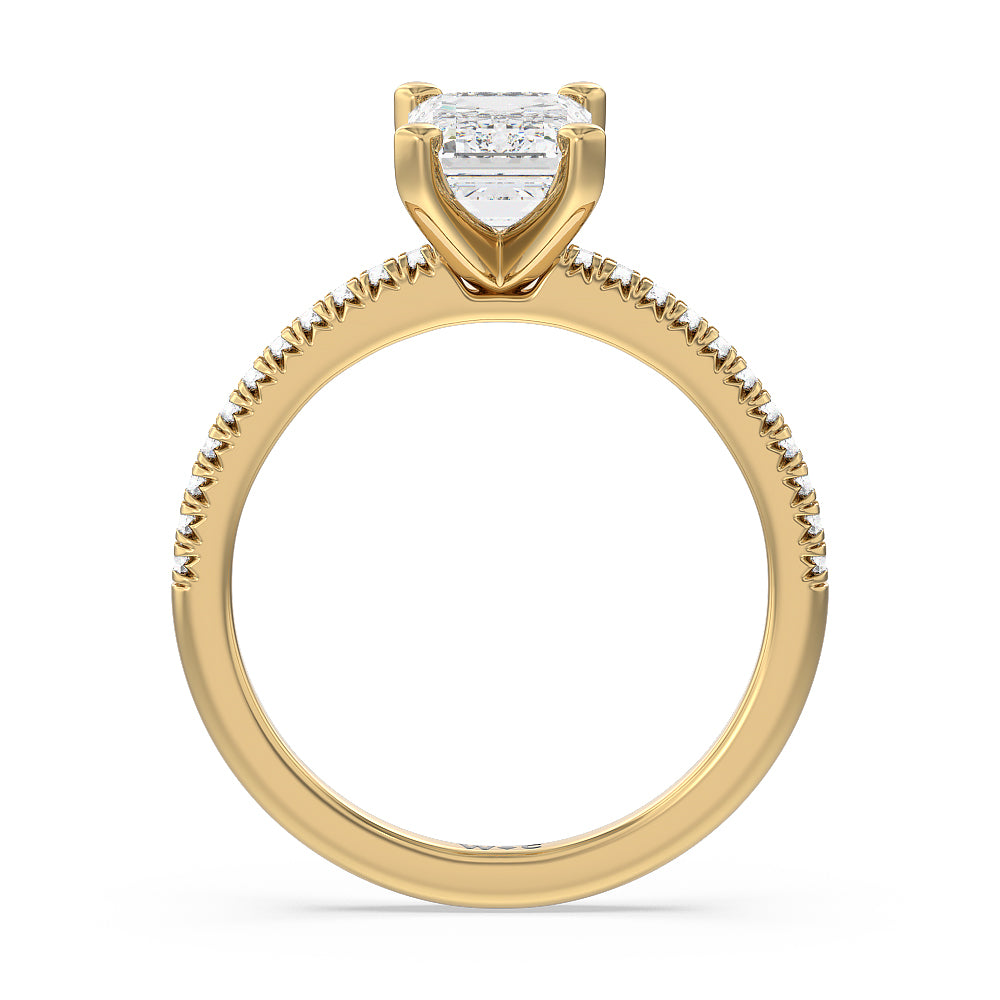 Vela Petite French Set Diamond Engagement Ring with Emerald Cut Diamond in 14KT Yellow Gold view 2
