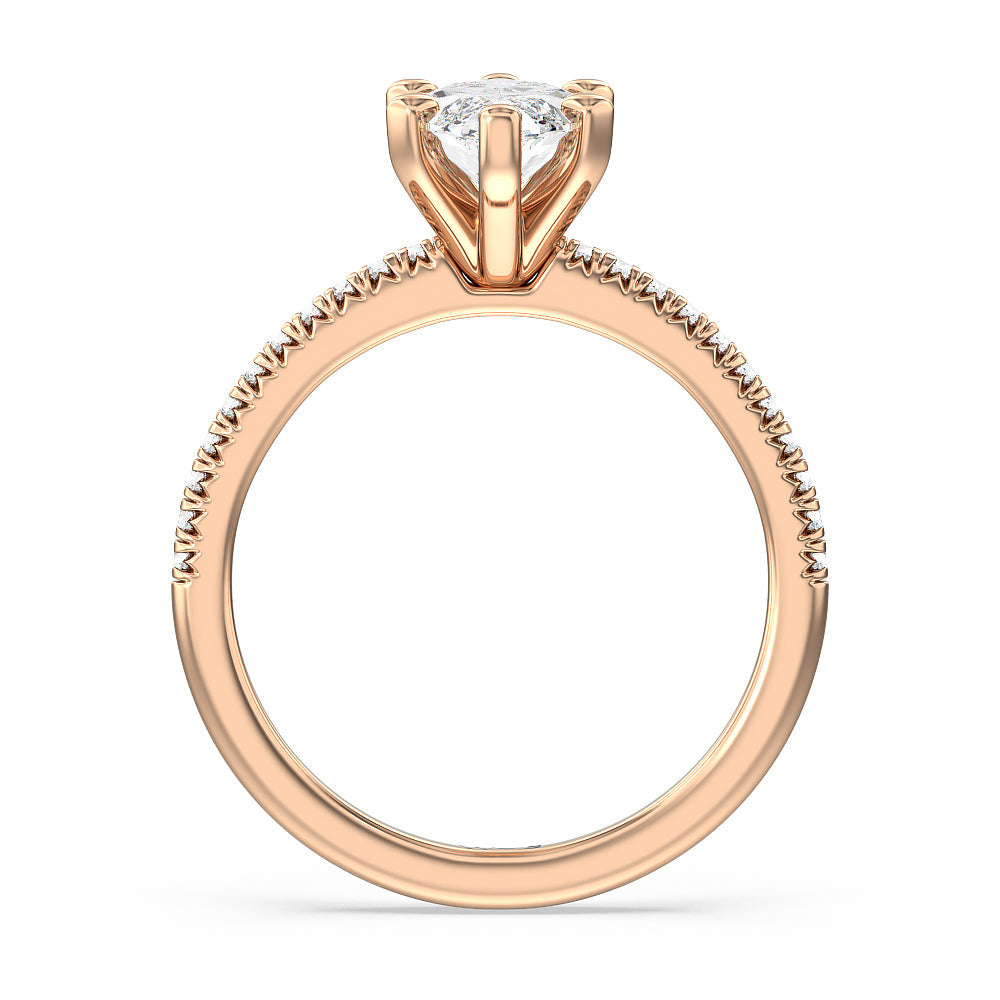 Vela Petite French Set Diamond Engagement Ring with Marquise Cut Diamond in 14KT Rose Gold view 2
