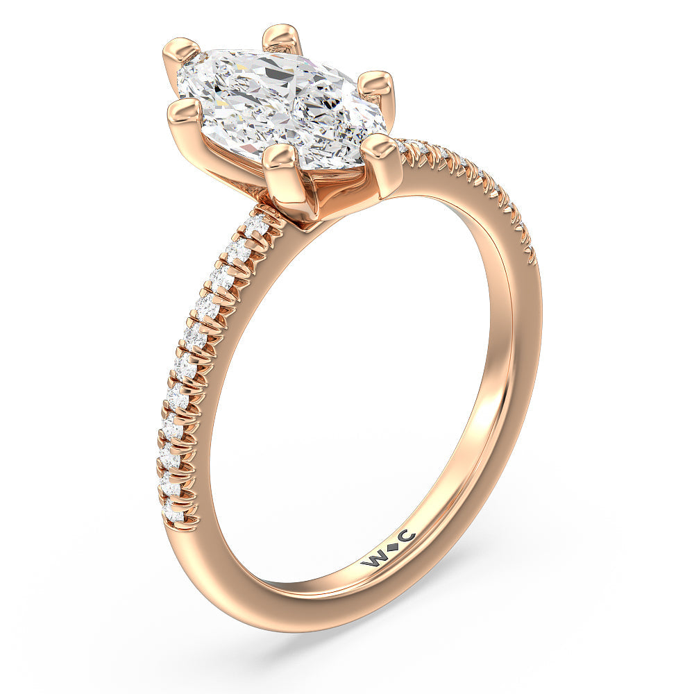 Vela Petite French Set Diamond Engagement Ring with Marquise Cut Diamond in 14KT Rose Gold view 3
