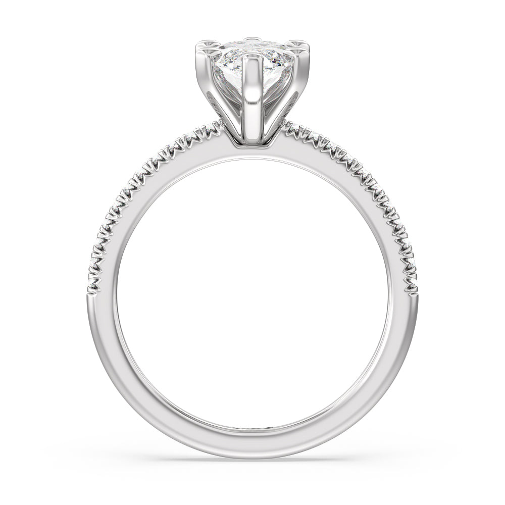 Vela Petite French Set Diamond Engagement Ring with Marquise Cut Diamond in 14KT Platinum view 2
