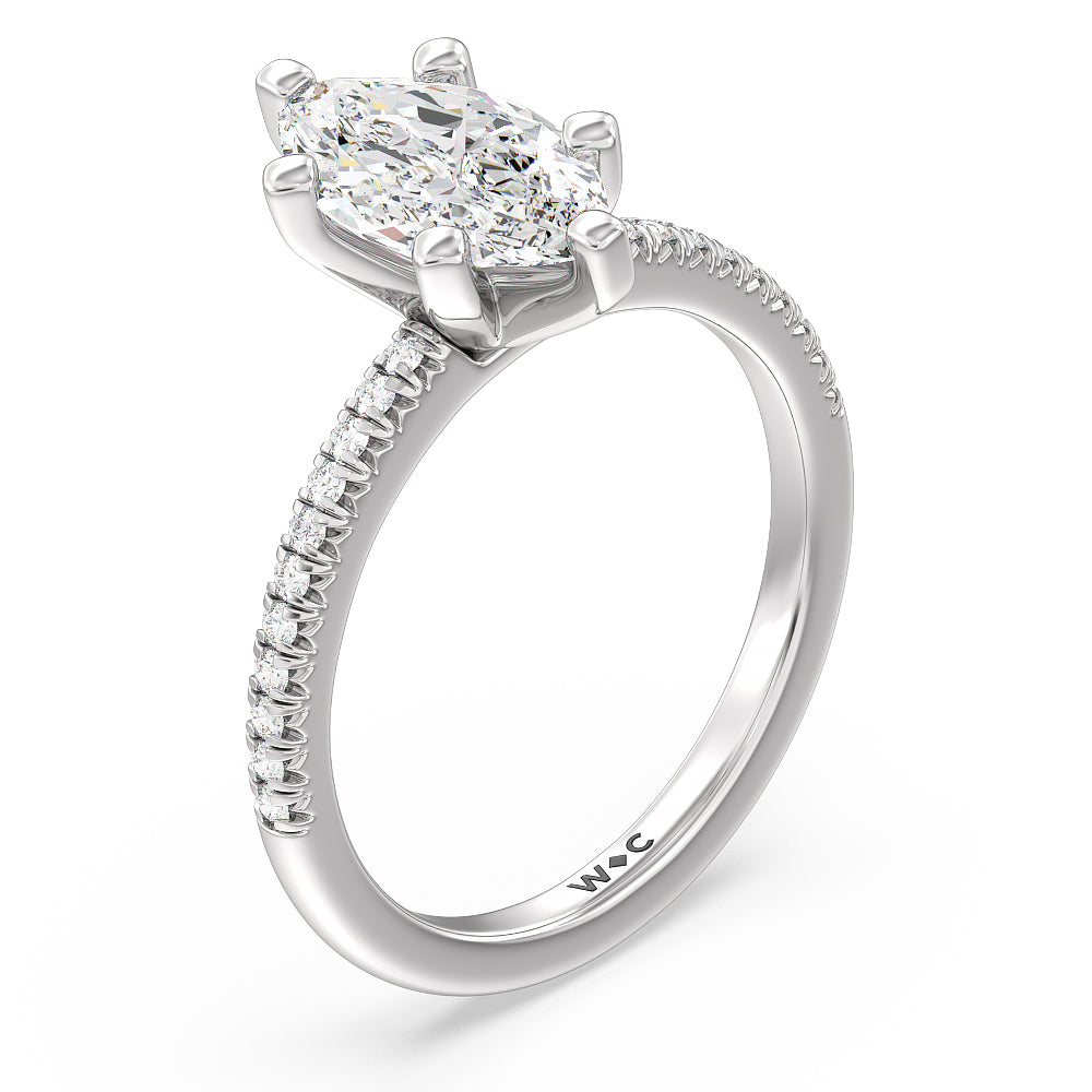 Vela Petite French Set Diamond Engagement Ring with Marquise Cut Diamond in 14KT Platinum view 3
