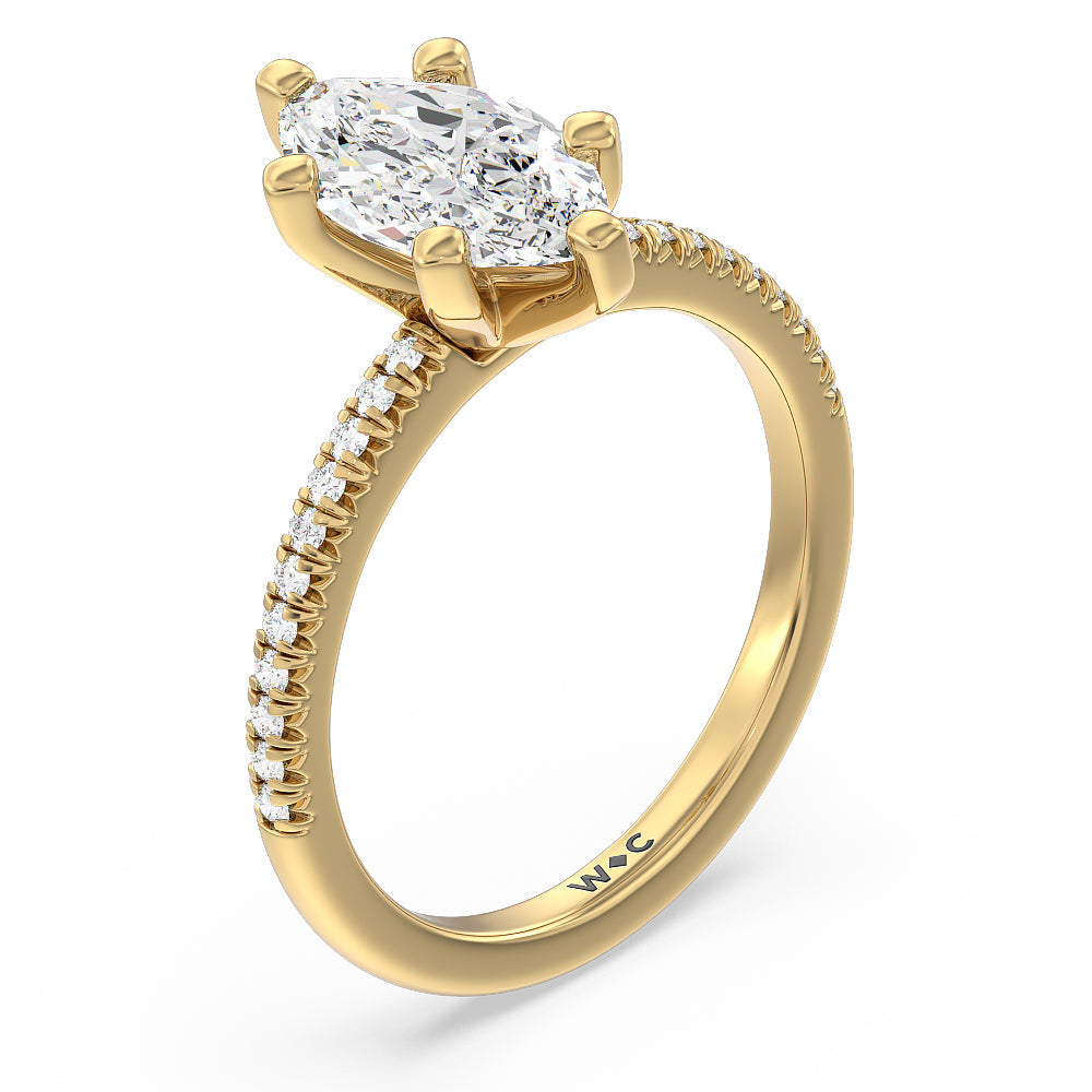 Vela Petite French Set Diamond Engagement Ring with Marquise Cut Diamond in 14KT Yellow Gold view 3
