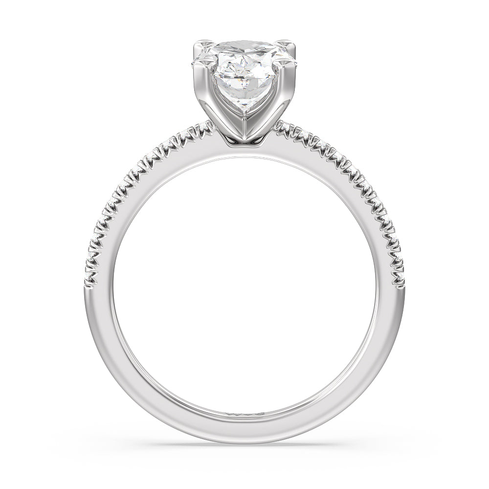 Vela Petite French Set Diamond Engagement Ring with Oval Cut Diamond in 14KT Platinum view 2
