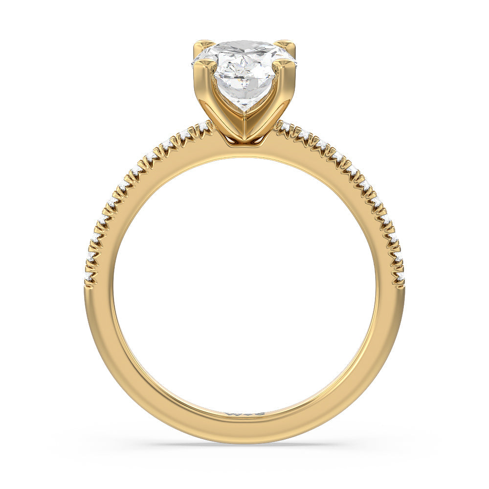 Vela Petite French Set Diamond Engagement Ring with Oval Cut Diamond in 14KT Yellow Gold view 2

