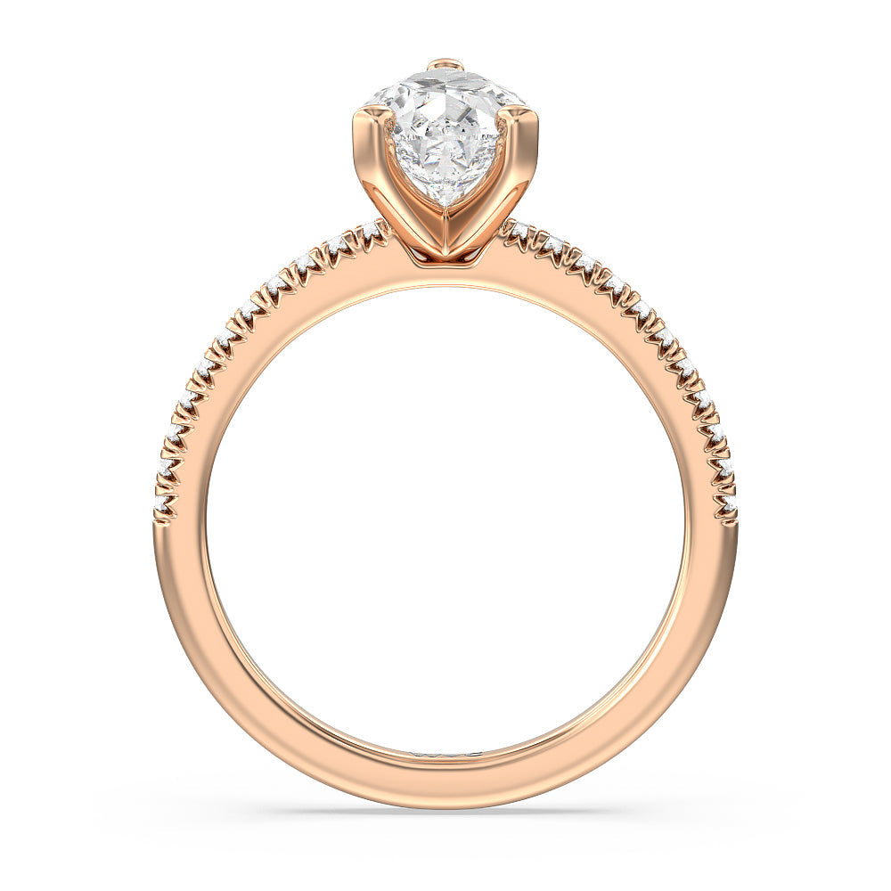 Vela Petite French Set Diamond Engagement Ring with Pear Cut Diamond in 14KT Rose Gold view 2
