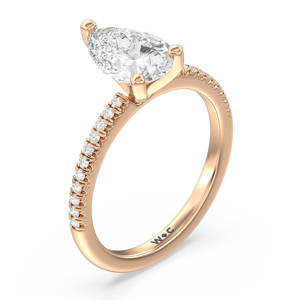 Vela Petite French Set Diamond Engagement Ring with Pear Cut Diamond in 14KT Rose Gold view 3
