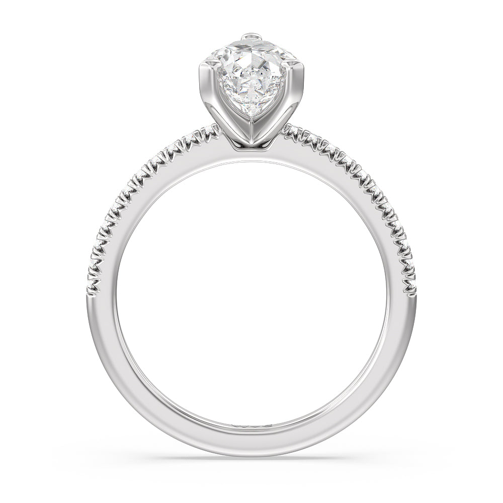 Vela Petite French Set Diamond Engagement Ring with Pear Cut Diamond in 14KT Platinum view 2
