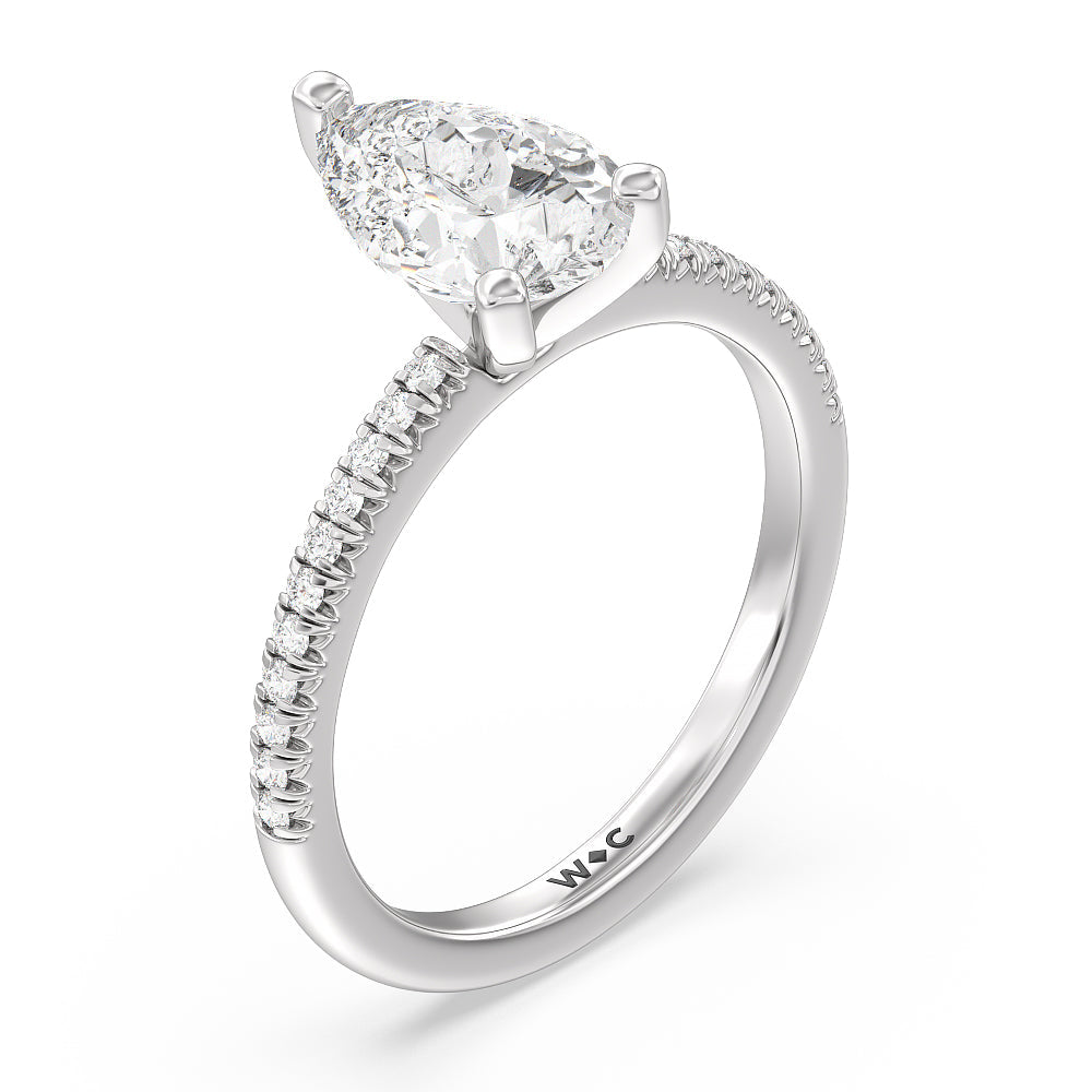 Vela Petite French Set Diamond Engagement Ring with Pear Cut Diamond in 14KT Platinum view 3
