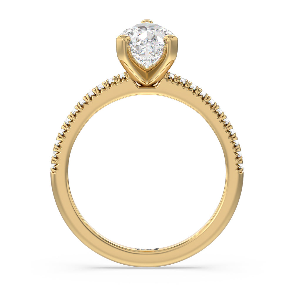 Vela Petite French Set Diamond Engagement Ring with Pear Cut Diamond in 14KT Yellow Gold view 2

