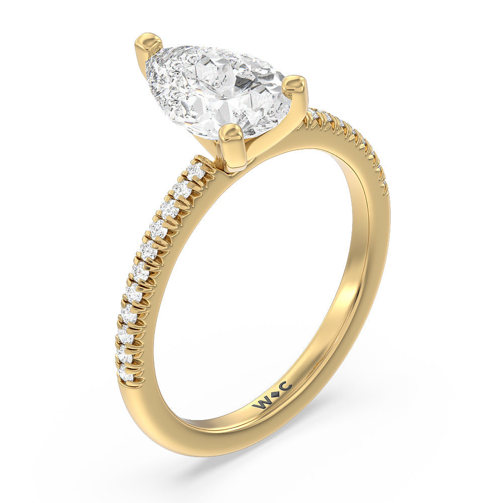 Vela Petite French Set Diamond Engagement Ring with Pear Cut Diamond in 14KT Yellow Gold view 3
