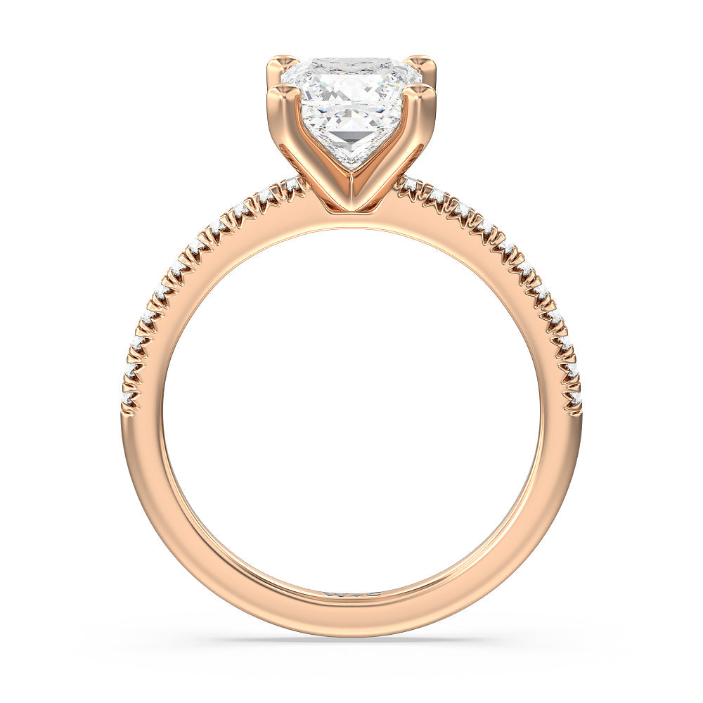 Vela Petite French Set Diamond Engagement Ring with Princess Cut Diamond in 14KT Rose Gold view 2
