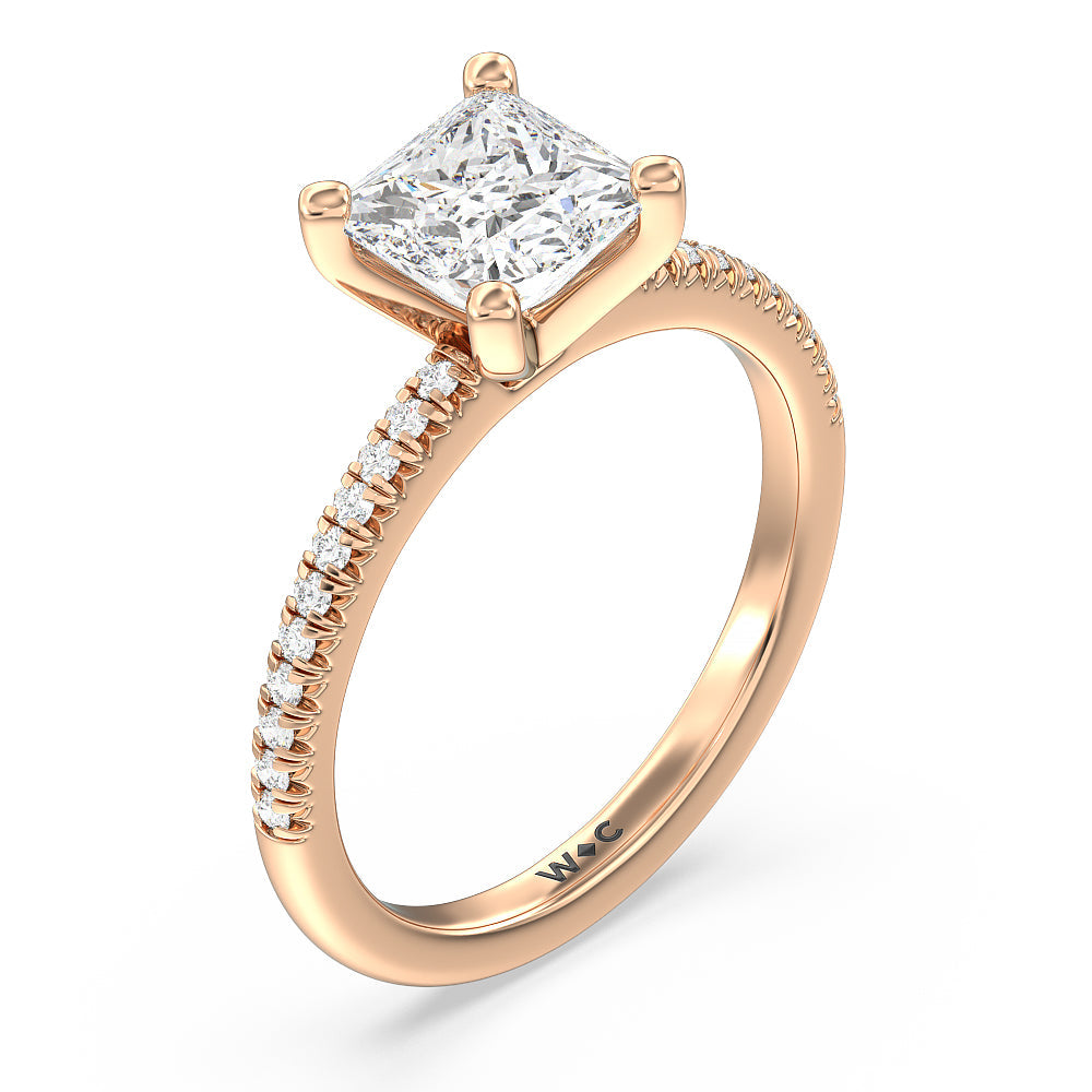 Vela Petite French Set Diamond Engagement Ring with Princess Cut Diamond in 14KT Rose Gold view 3
