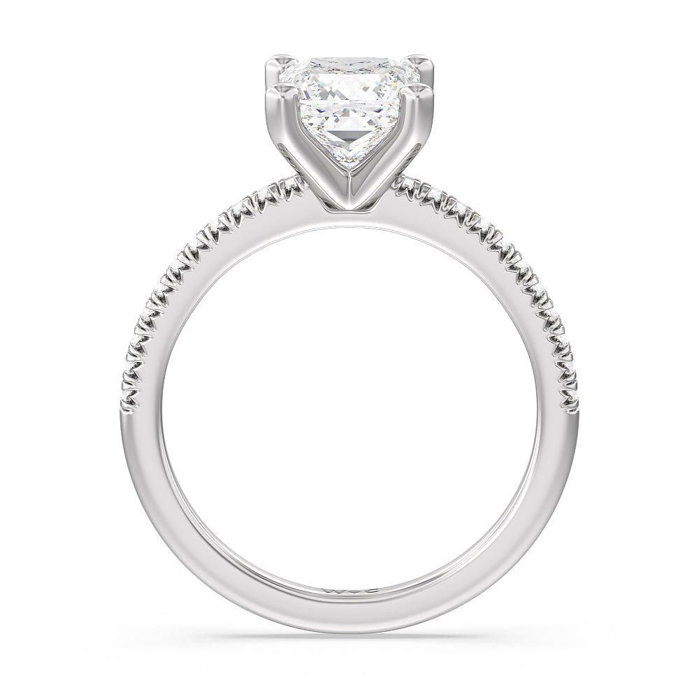 Vela Petite French Set Diamond Engagement Ring with Princess Cut Diamond in 14KT Platinum view 2
