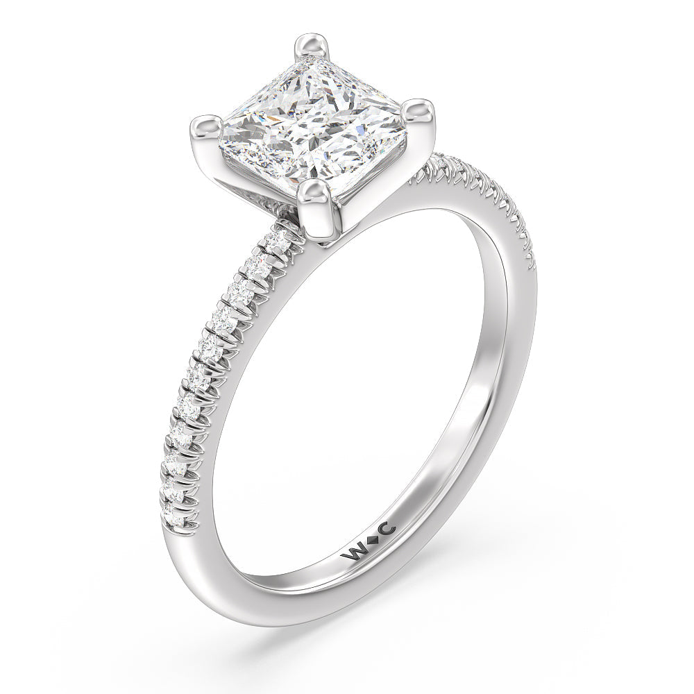 Vela Petite French Set Diamond Engagement Ring with Princess Cut Diamond in 14KT Platinum view 3
