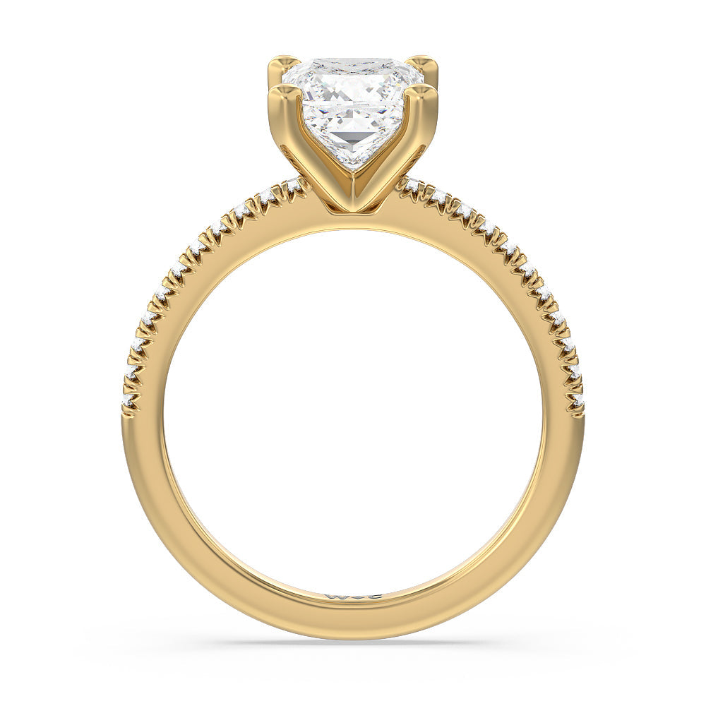 Vela Petite French Set Diamond Engagement Ring with Princess Cut Diamond in 14KT Yellow Gold view 2
