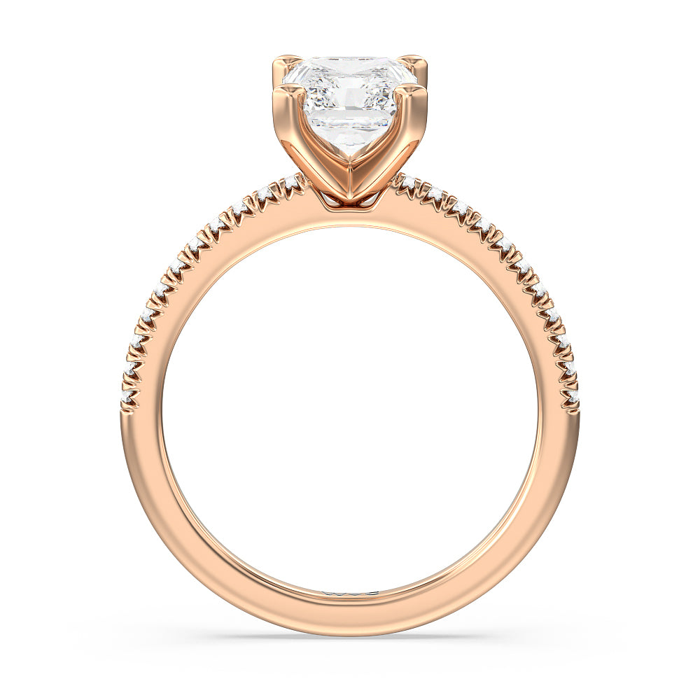Vela Petite French Set Diamond Engagement Ring with Radiant Cut Diamond in 14KT Rose Gold view 2
