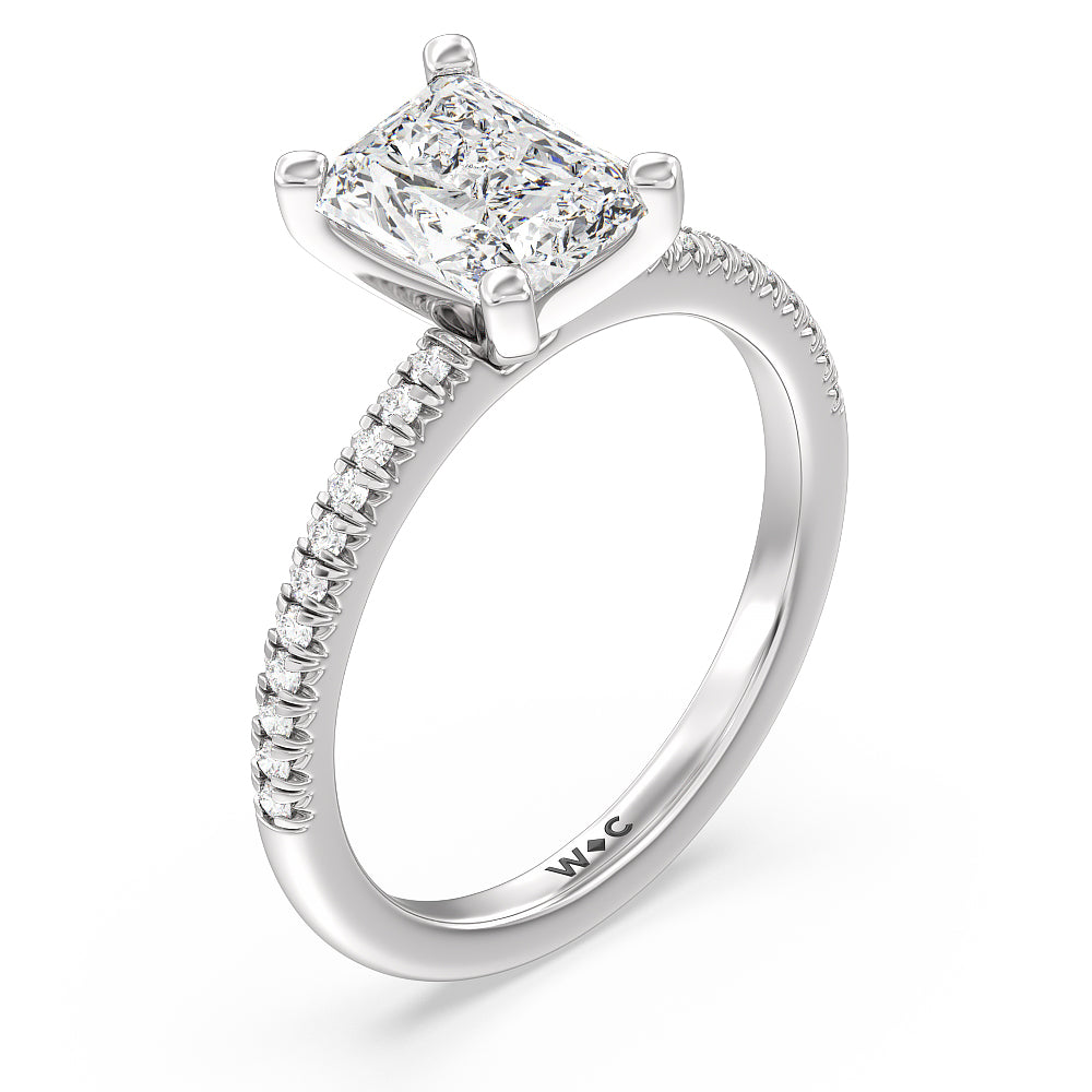 Vela Petite French Set Diamond Engagement Ring with Radiant Cut Diamond in 14KT Platinum view 3

