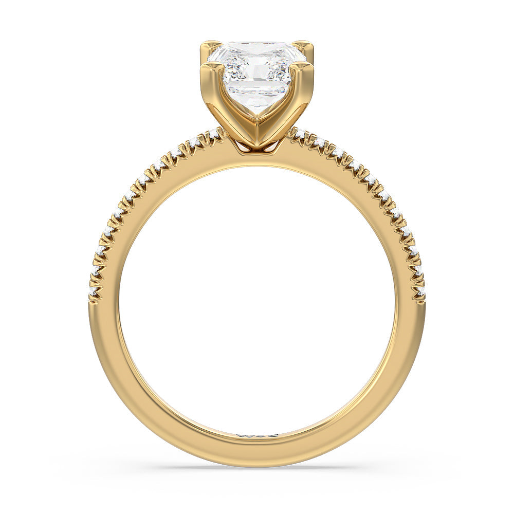 Vela Petite French Set Diamond Engagement Ring with Radiant Cut Diamond in 14KT Yellow Gold view 2

