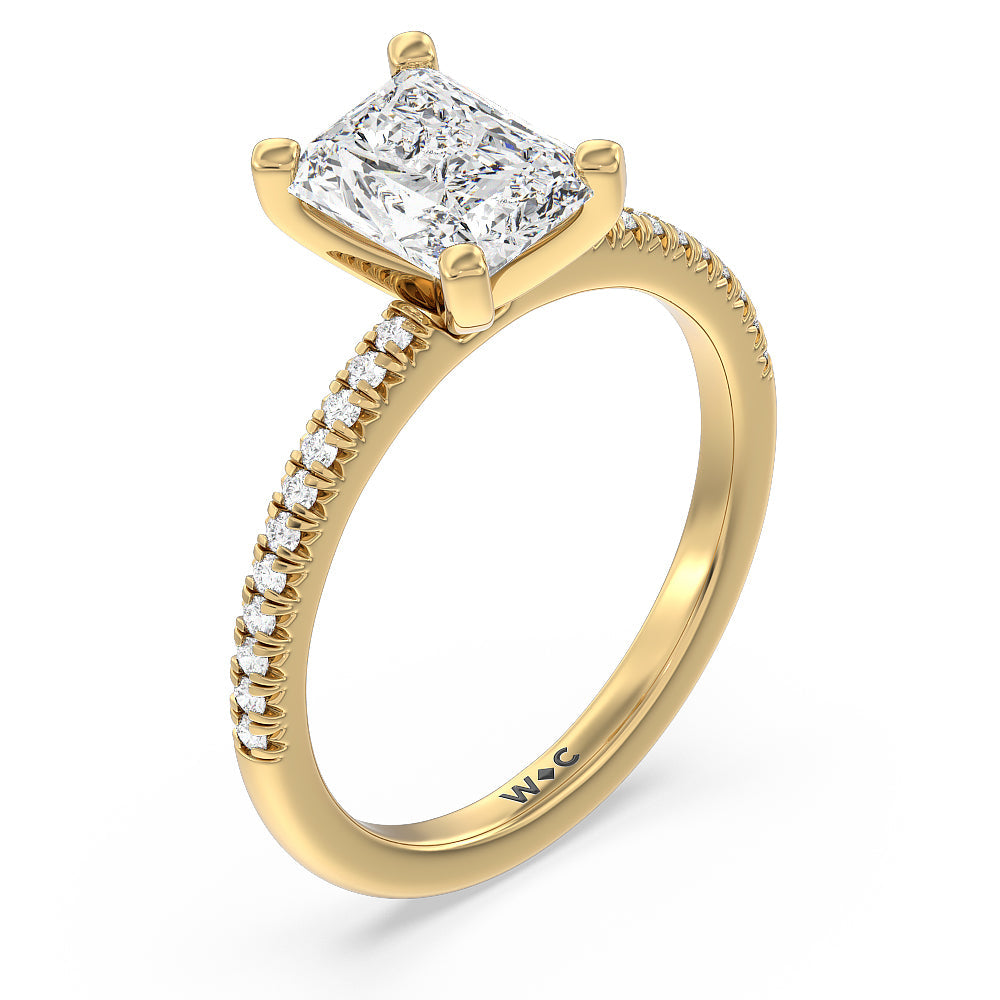 Vela Petite French Set Diamond Engagement Ring with Radiant Cut Diamond in 14KT Yellow Gold view 3
