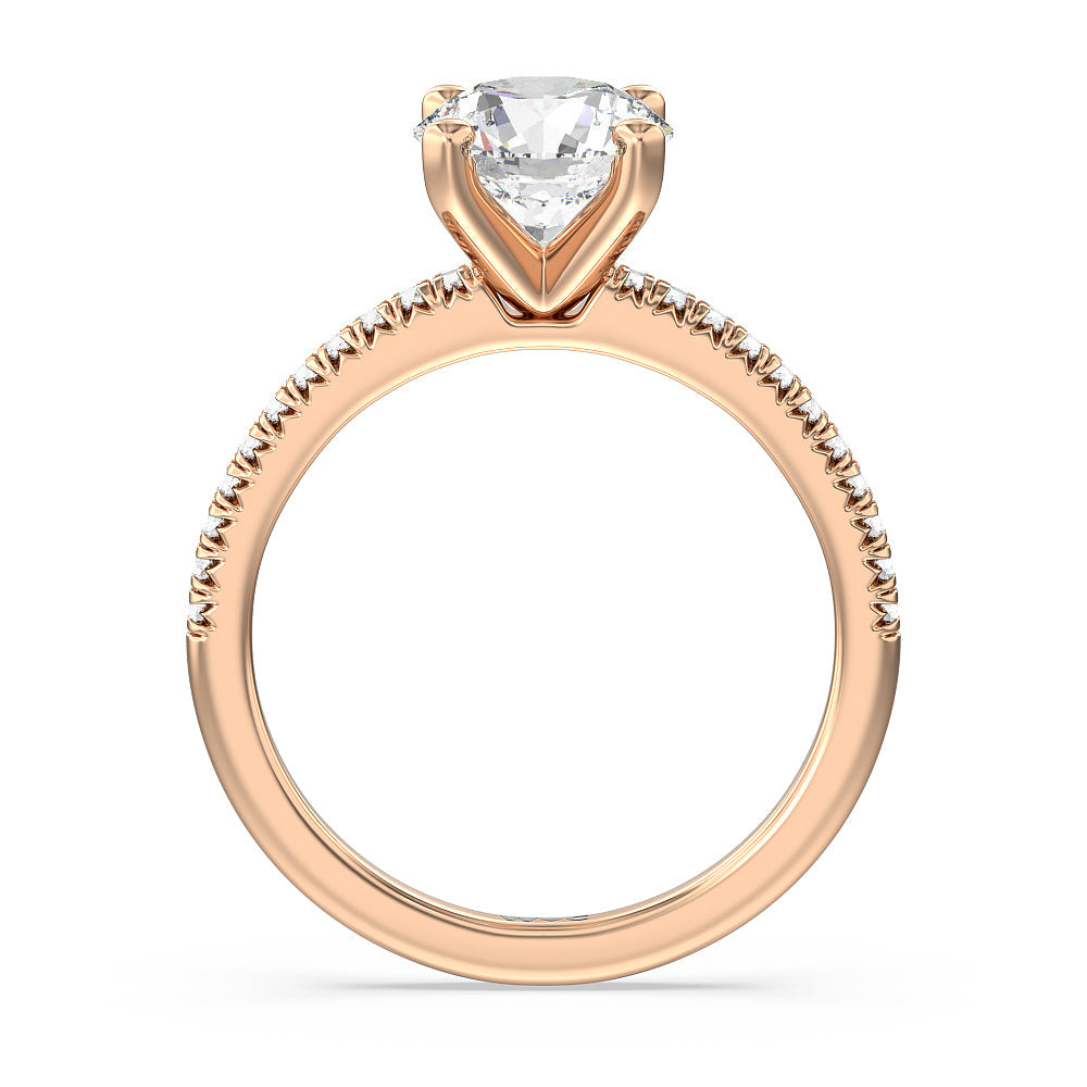 Vela Petite French Set Diamond Engagement Ring with Round Cut Diamond in 14KT Rose Gold view 2

