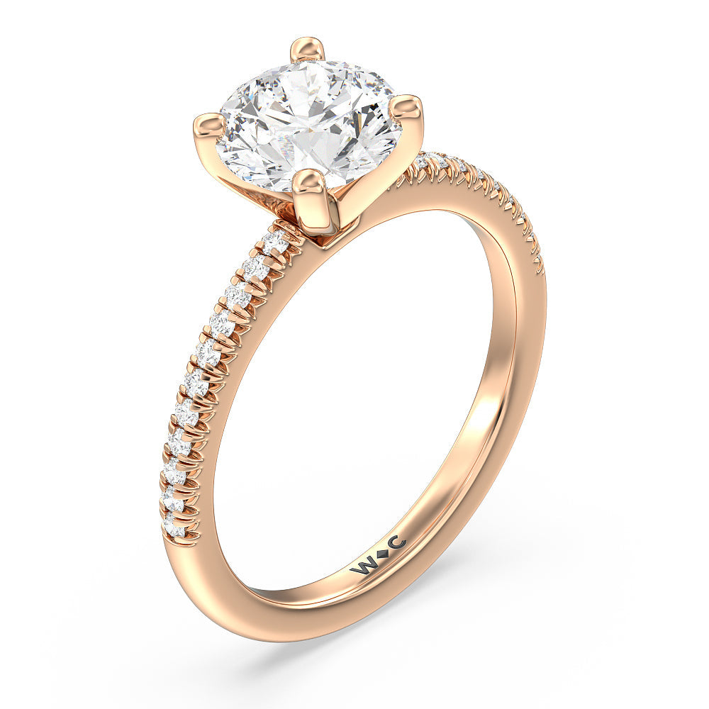 Vela Petite French Set Diamond Engagement Ring with Round Cut Diamond in 14KT Rose Gold view 3
