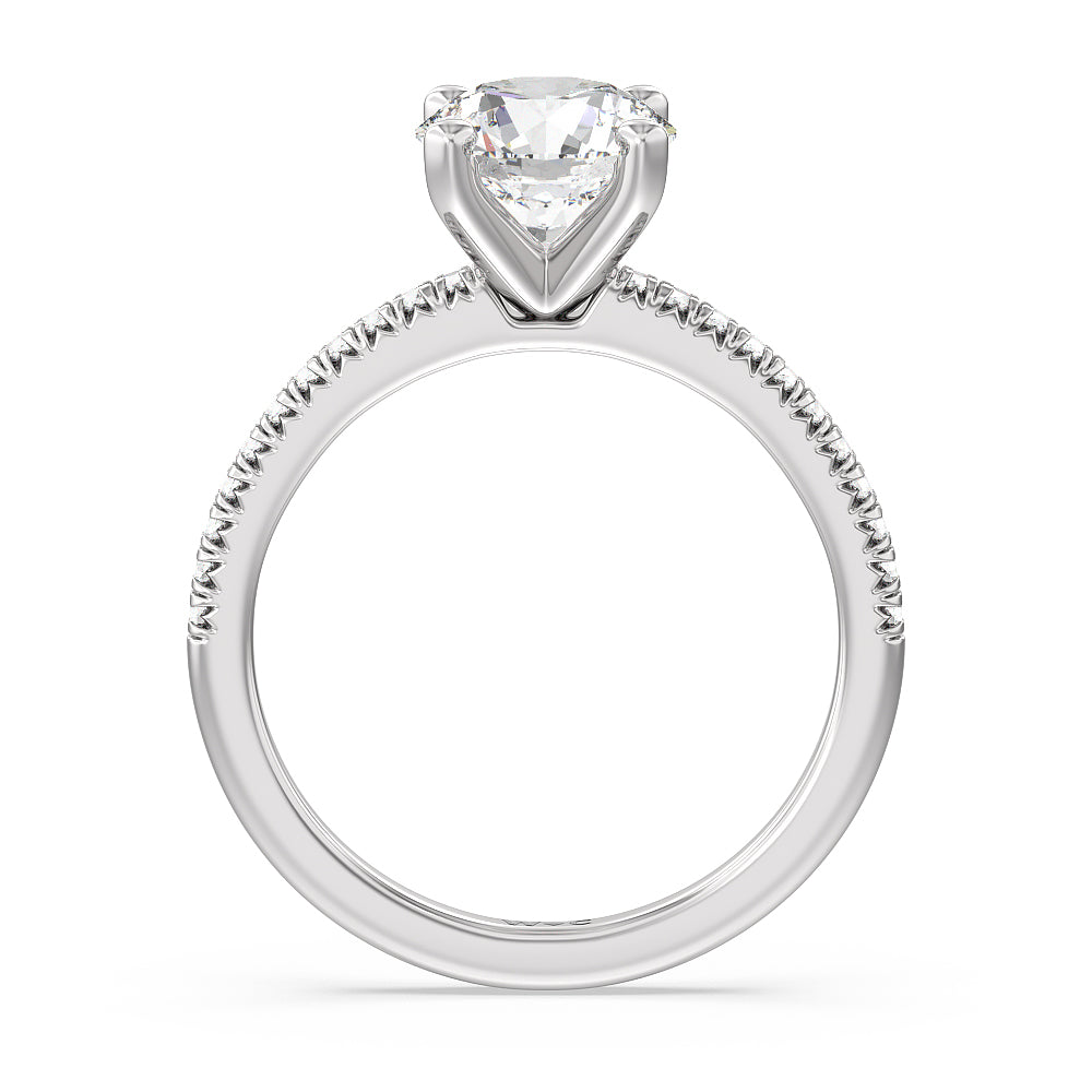 Vela Petite French Set Diamond Engagement Ring with Round Cut Diamond in 14KT Platinum view 2
