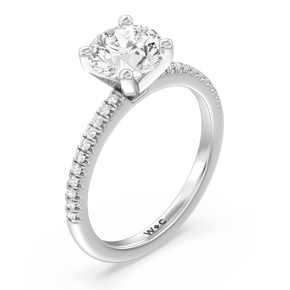 Vela Petite French Set Diamond Engagement Ring with Round Cut Diamond in 14KT Platinum view 3
