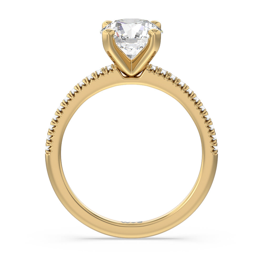 Vela Petite French Set Diamond Engagement Ring with Round Cut Diamond in 14KT Yellow Gold view 2
