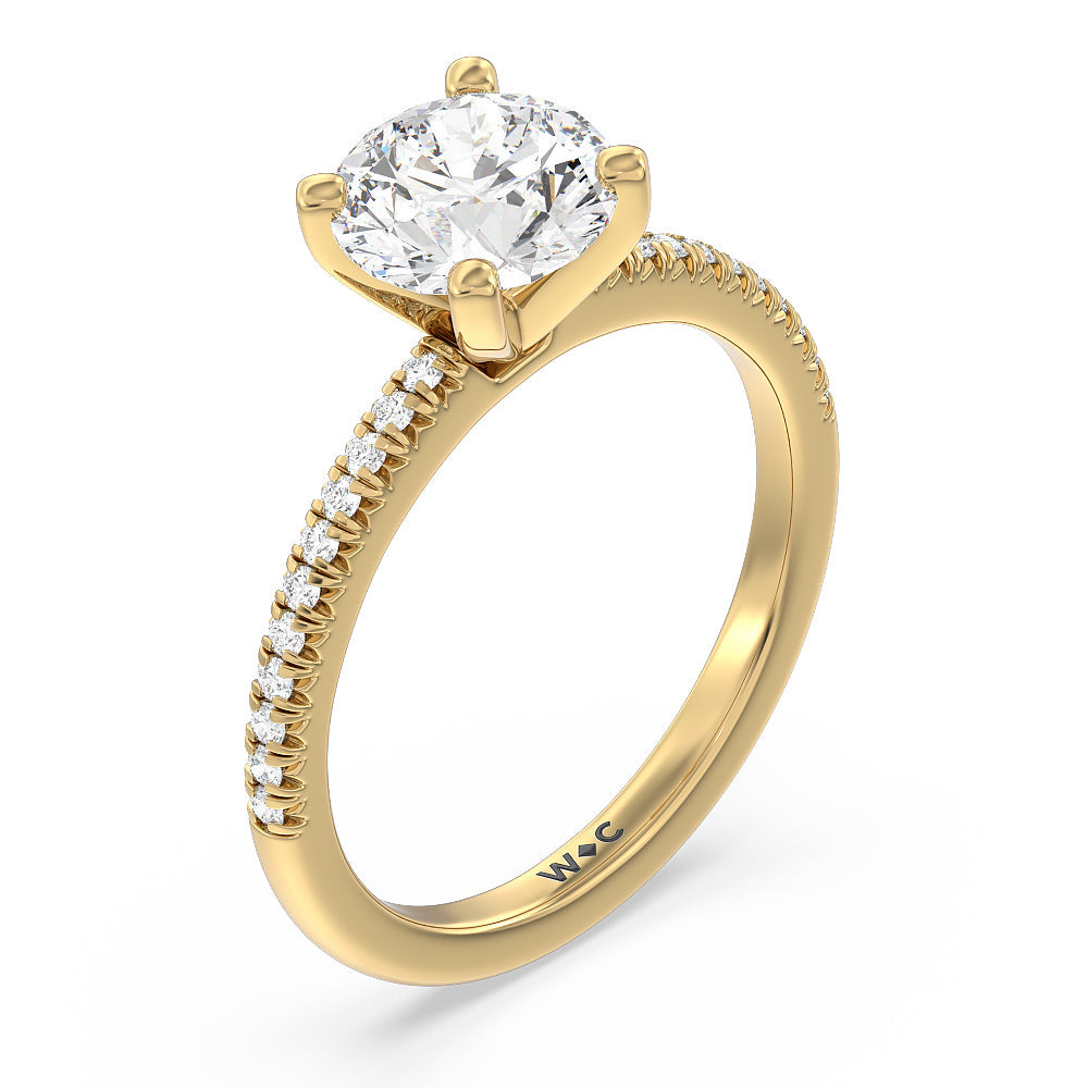 Vela Petite French Set Diamond Engagement Ring with Round Cut Diamond in 14KT Yellow Gold view 3
