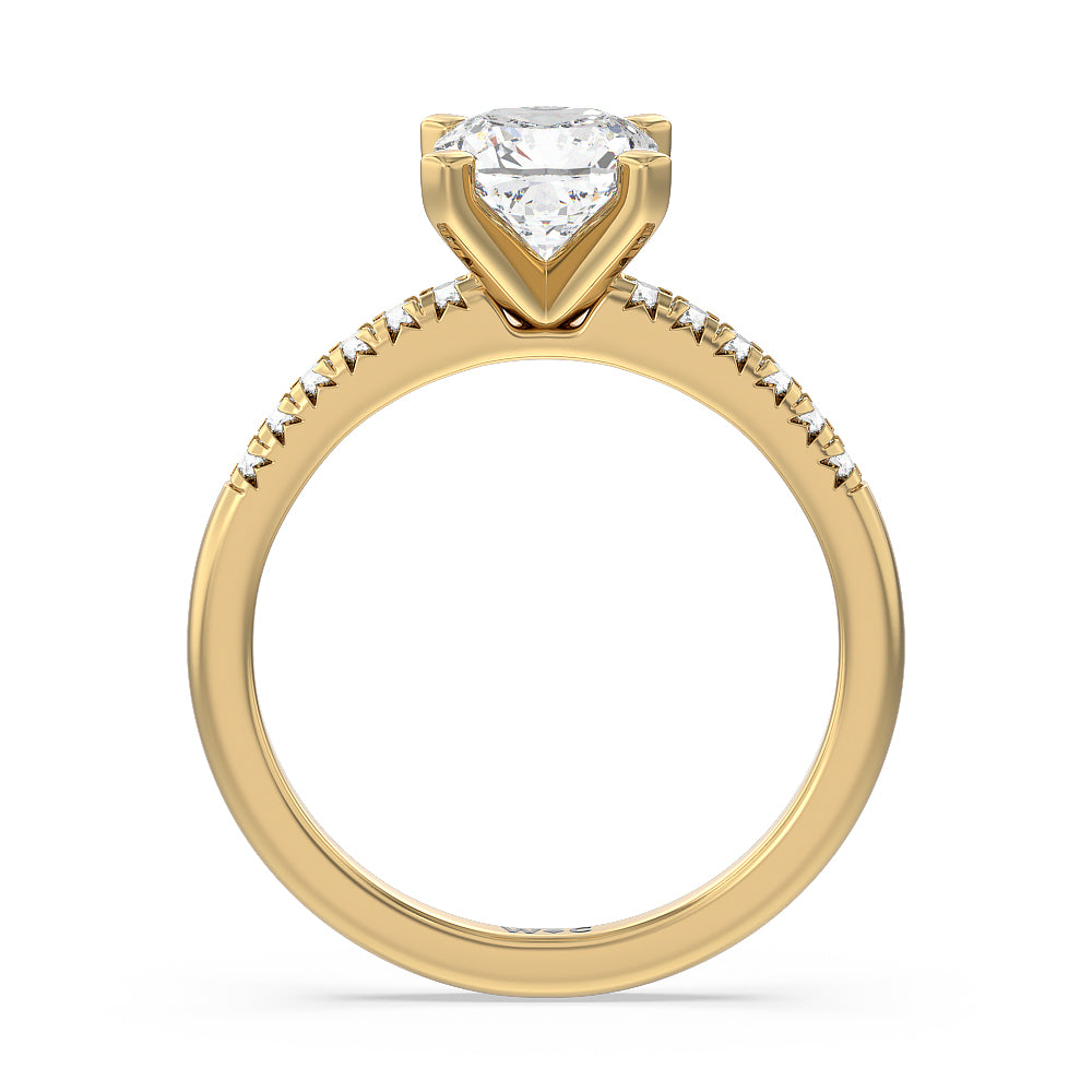 Cushion Cut Lyra Fine Petite French Set Diamond Engagement Ring with Lab Grown Diamond in 14KT Yellow Gold view 2
