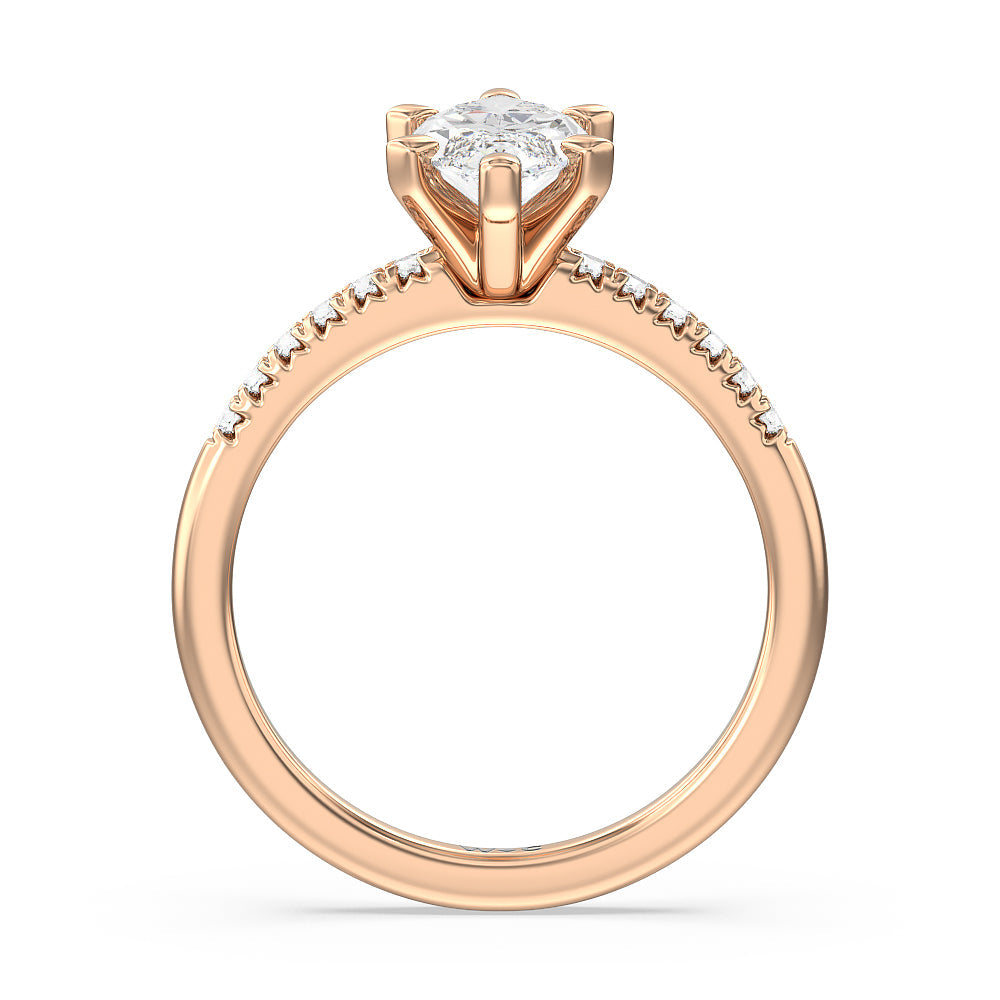 Marquise Cut Lyra Fine Petite French Set Diamond Engagement Ring with Lab Grown Diamond in 14KT Rose Gold view 2
