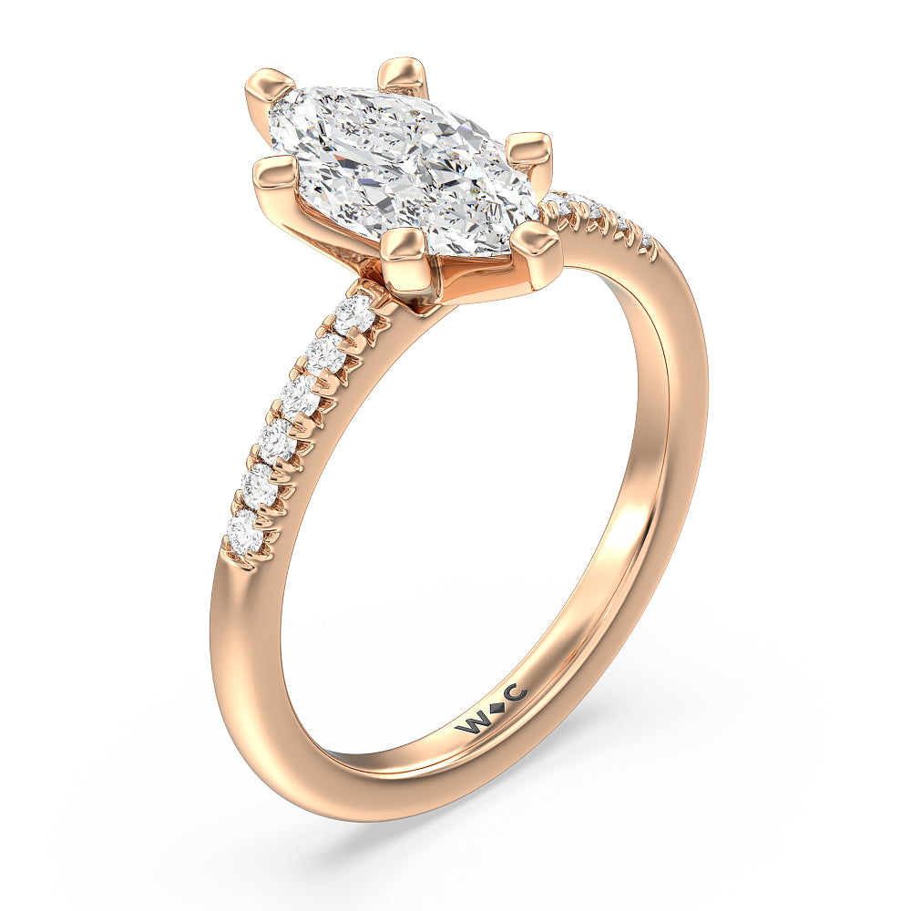 Marquise Cut Lyra Fine Petite French Set Diamond Engagement Ring with Lab Grown Diamond in 14KT Rose Gold view 3
