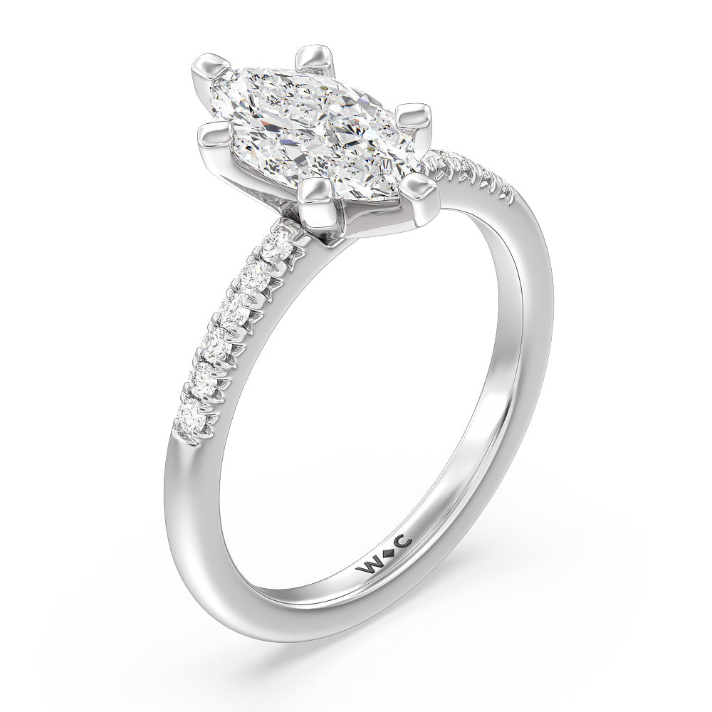 Marquise Cut Lyra Fine Petite French Set Diamond Engagement Ring with Lab Grown Diamond in 14KT Platinum view 3
