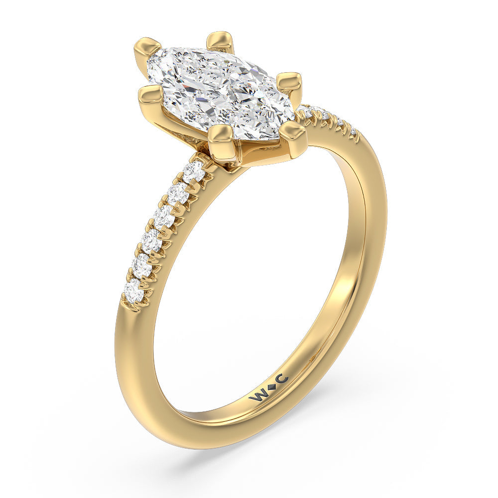 Marquise Cut Lyra Fine Petite French Set Diamond Engagement Ring with Lab Grown Diamond in 14KT Yellow Gold view 3
