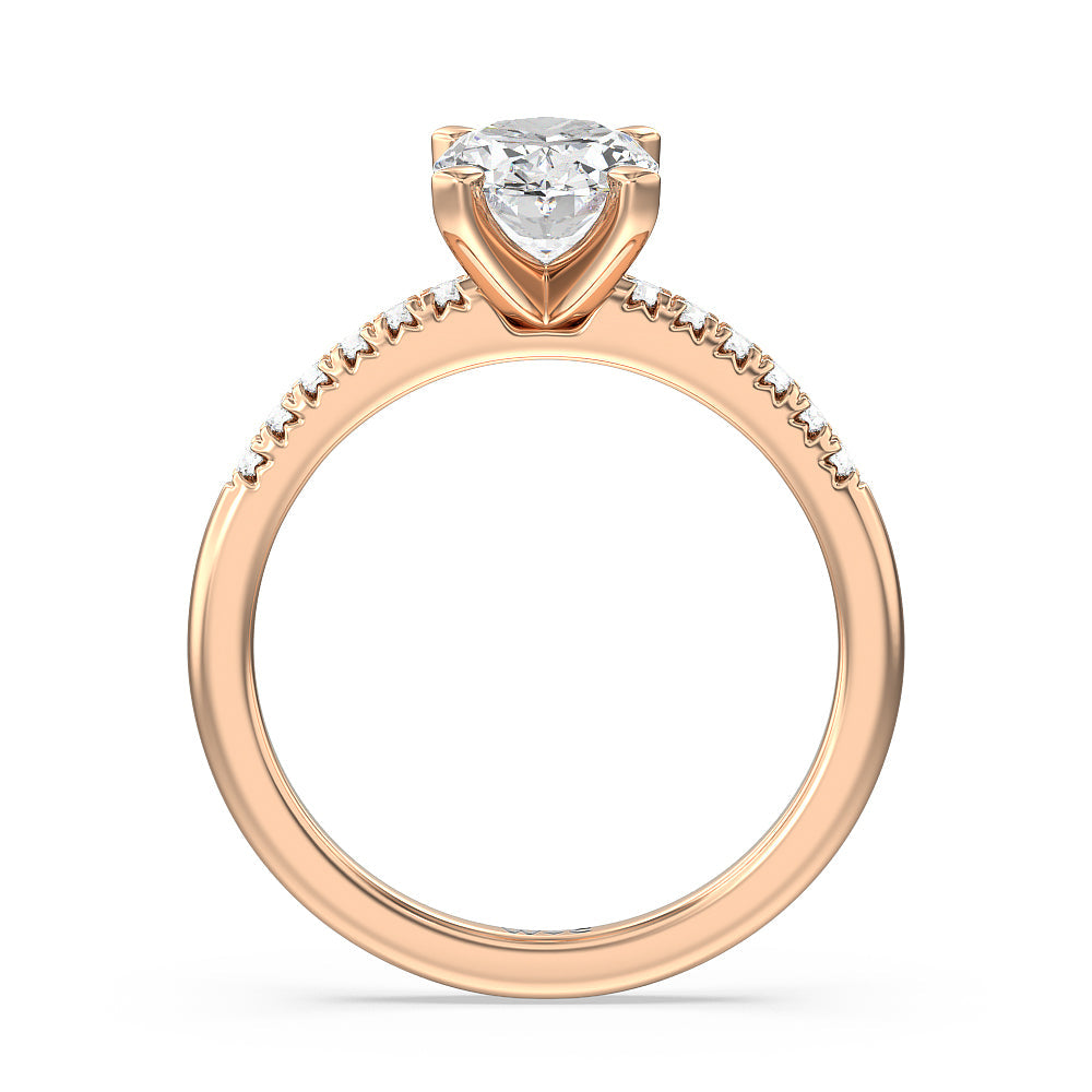 Oval Cut Lyra Fine Petite French Set Diamond Engagement Ring with Lab Grown Diamond in 14KT Rose Gold view 2
